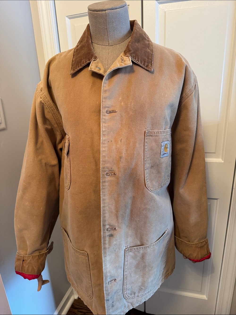 Carhartt Tan Brown Duck Work Jacket with Corduroy Collar